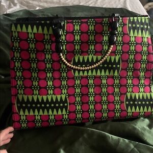 Colorful Geometric Clutch with Black Handles